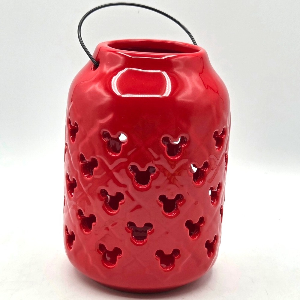 Disney Official Mickey Mouse Ceramic‎ Garden Lantern 7", Red Glaze Finish